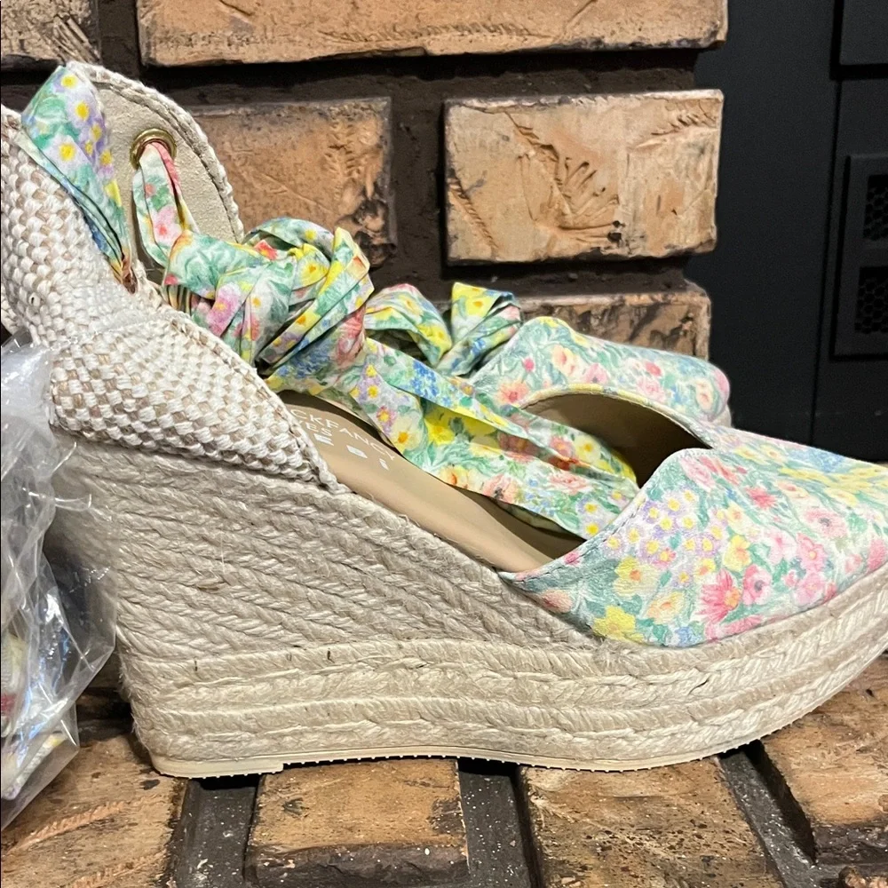 Loveshackfancy x Manebi Ankle-Tie Floral Suede Platform Espadrilles NWOT Size 40
